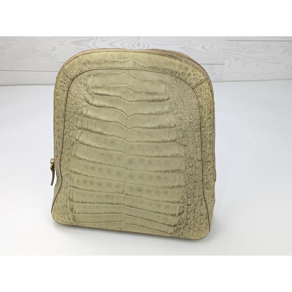 Vintage Brahmin Croc Embossed Beige Leather Backpack Shoulder Bag RARE!